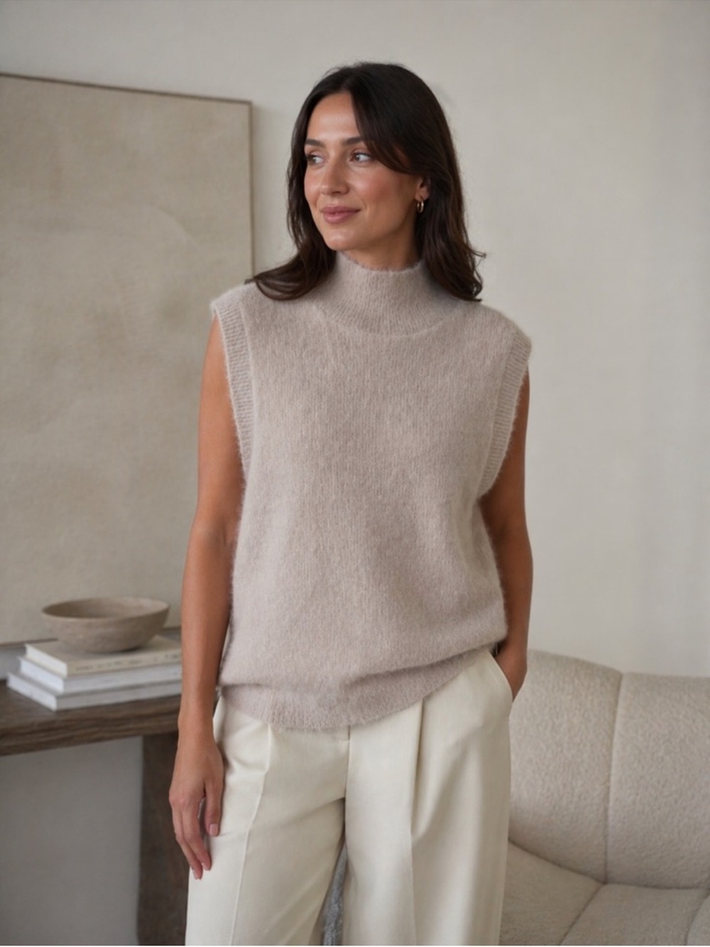 Bailey 44 Mock Neck Soft Fuzzy Sleeveless Sweater Vest Light Pink Size Small